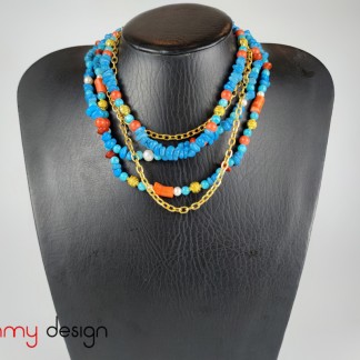 Necklace designed with turquoise, gold metal beads